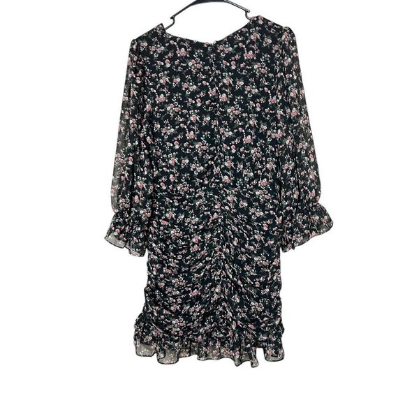 Lulus Estella Black Floral Print Ruched Ruffled Mini Dress Size M - Picture 9 of 11